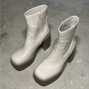 Cream Platform Heeled Boots
